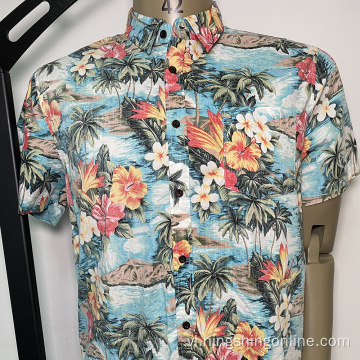 Hawaii Mens Cotton đầy đủ áo sơ mi giản dị